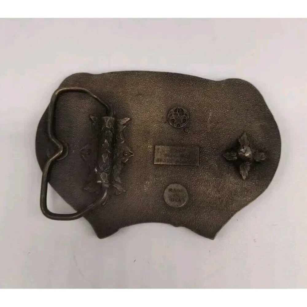 Vintage 1977 Bergamont Brass Works Belt Buckle Jumping Deer White Tail Antlers